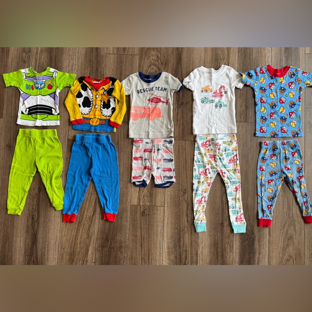 Boys Pajamas - Bundle of 5 - Toy Story, Buzz, Woody, Paw Patrol, and Vehicles